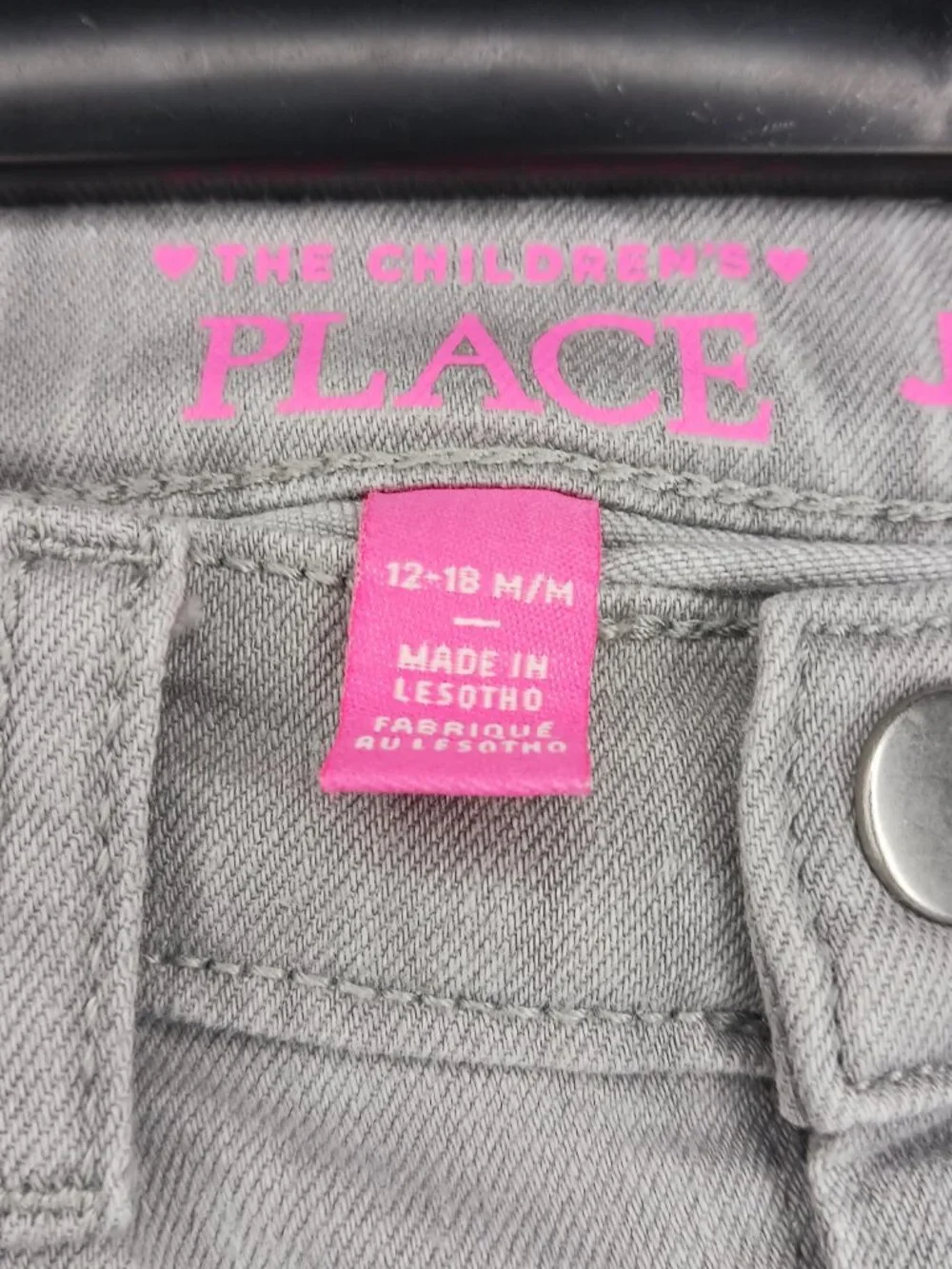 The Childrens Place Girls 12-18M Jegging Pants Jeans Gray Stretch Waist (Read)